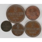 Avstrija 1/4, 1/2, 1, 2, 3 Kreuzer 1851