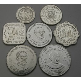 BANGLADEŠ Poisha / 5 Taka 1974/2013 - Lot 7 kovancev - UNC