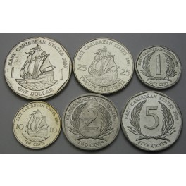 EAST CARRIBEAN STATES 1 Cent / 1 Dollar 2002/2008 - Lot 6 kovancev - UNC