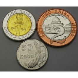 NIGERIJA 50 Kobo 2006, 1 Naira 2006 & 2 Naira 2006 - Lot 3 kovancev - UNC