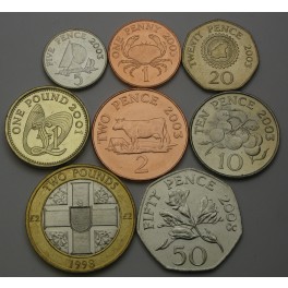 GUERNSEY Penny / 2 Pounds 1998/2008 - Lot 8 kovancev - UNC
