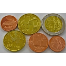 AZERBAJDŽAN 1 Qapik / 50 Qapik ND(2006-2011) - Lot 6 kovancev - UNC