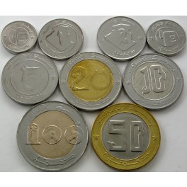 ALŽIRIJA 1/4 Dinar / 100 Dinars 1992/2018 - Lot 9 kovancev - UNC