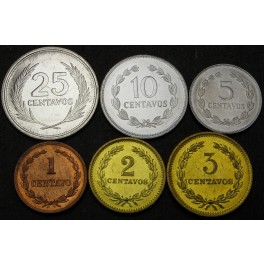 SALVADOR 1 Centavo / 25 Centavos 1972 / 1999 - Lot 6 kovancev - UNC
